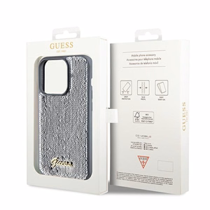 Guess Sequin Script Metal -suojakuori iPhone 14 Prolle - hopeinen