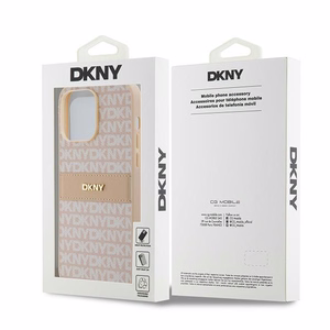 DKNY Nahkainen Mono Stripe & Metal Logo Suojakuori iPhone 14 Pro:lle - vaaleanpunainen