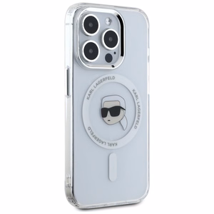Karl Lagerfeld IML Metal Karl Head MagSafe suojakuori iPhone 15 Pro Max:lle - valkoinen
