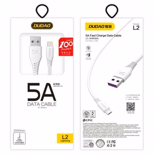 USB-kaapeli Dudao lightning 2m (5A) valkoinen