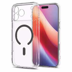 Spigen Ultra Hybrid MagSafe -suojakuori iPhone 18 Pro / 17 Pro -malleille, läpinäkyvä grafiitinharmaa