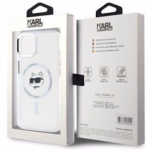 Karl Lagerfeld IML Metal Choupette Head MagSafe iPhone 15 Suojakuori - valkoinen