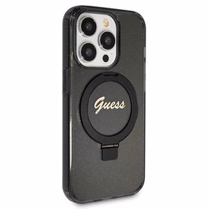 Guess Ring Stand Script Glitter MagSafe -suojakuori iPhone 14 Pro Maxille - musta