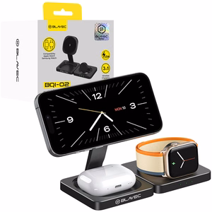 Blavec Induktiolaturi BQI-02 Qi 15W magneettinen Magsafe 3-in-1 Apple/Samsung Watch (BQI02-QIMB) musta
