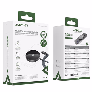 Acefast E24 Qi2 15W magneettinen induktiivinen laturi 1.2m USB-C kaapelilla - musta