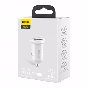 Baseus Grain Pro autolaturi 2x USB 4,8A (valkoinen)
