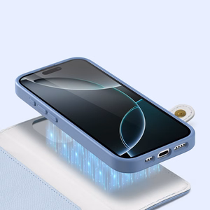Dux Ducis Lawa Nahkainen Suojakuori iPhone 16 Pro Max:lle irrotettavalla magneettisella lompakolla - sininen