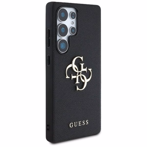 Guess Grained Big 4G Logo Small Classic Logo -suojakuori Samsung Galaxy S25 Ultra musta
