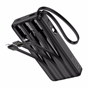 Hoco J146 -varavirtalähde 10000 mAh 2A neljällä sisäänrakennetulla kaapelilla USB-A + USB-C + Lightning + Micro USB, musta