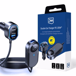 3mk Double -autolaturi, 135 W, PD/QC/PPS, USB 2A4C, musta/harmaa