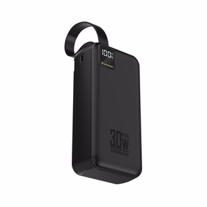 Wozinsky W8-W 30000 mAh 30W varavirtalähde, 2x USB-A, USB-C, taskulampulla, musta