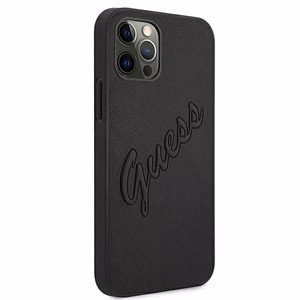 Guess Saffiano Vintage Script kotelo iPhone 12 Pro Max 6.7" - Musta