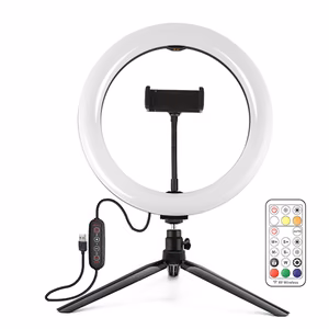 LED-rengasvalo 26cm jalustalla 8.3cm, puhelinpidike, USB