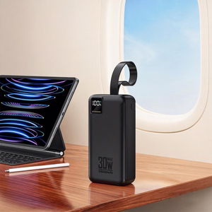 Wozinsky W8-W 30000 mAh 30W varavirtalähde, 2x USB-A, USB-C, taskulampulla, musta