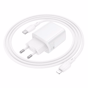 Borofone Seinalaturi BN27 Fuente - USB + Type C - QC 3.0 PD 20W Type C - Lightning kaapelilla valkoinen