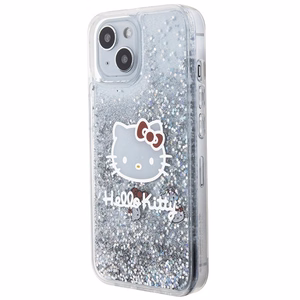 Hello Kitty Liquid Glitter Charms Kitty Head Suojakuori iPhone 15:lle - hopeinen