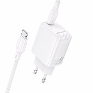 Borofone Wall charger BN28 Fuente - Type C - PD 30W with Type C to Type C cable white