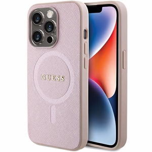 Guess Saffiano MagSafe Suojakuori iPhone 15 Pro:lle - vaaleanpunainen