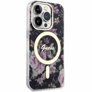 Guess GUHMP14LHCFWSK iPhone 14 Pro 6.1 musta/musta suojakuori Flower MagSafe