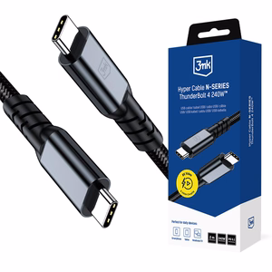 3mk Hyper Cable N-SERIES USB-C / USB-C Thunderbolt 4 2m 48V / 5A 40Gb/s 240W 8K60Hz - musta