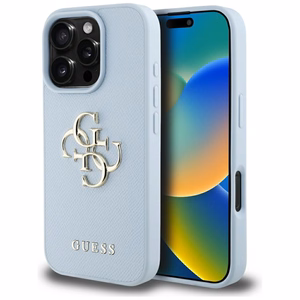Guess Grained Big 4G Logo Small Classic Logo suojakuori iPhone 16 Prolle - sininen