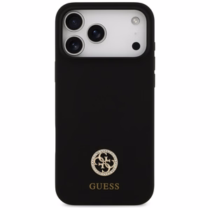 Guess Silicone Logo Strass 4G MagSafe Suojakuori iPhone 17 Pro Max:lle - Musta