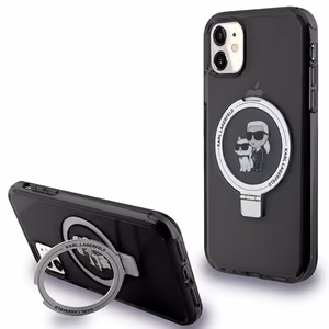 Karl Lagerfeld Ring Stand Karl&Choupette MagSafe suojakuori iPhone 11 / Xr:lle - musta