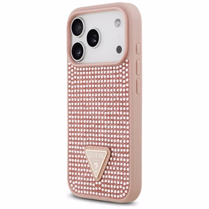 Guess Rhinestone Triangle Logo iPhone 17 Pro Suojakuori - vaaleanpunainen