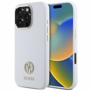 Guess Silikoninen Logo Strass 4G Suojakuori iPhone 16 Pro:lle - Valkoinen
