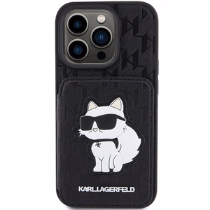 Karl Lagerfeld Saffiano Cardslots and Stand Monogram Choupette suojakuori iPhone 15 Pro:lle - musta