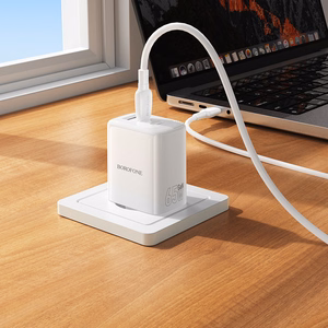 Borofone Wall charger BN32 Cargador GaN - USB + 2xType C - QC 3.0 PD 65W with Type C to Type C white