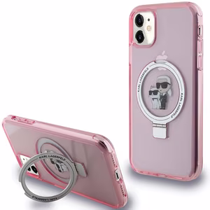Karl Lagerfeld Ring Stand Karl&Choupette MagSafe suojakuori iPhone 11 / Xr:lle - vaaleanpunainen