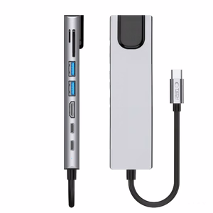 Tech-Protect HB09 USB-hubi 8in1 TYPE-C + USB-A 3.0 + USB-C 3.0 + HDMI 4K 60HZ + SD/TF + PD100W + RJ45 1000 MB/S - harmaa