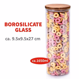 Alpina borosilikaattilasinen kuiva-ainepurkki akaasiapuisella kannella, 1650 ml