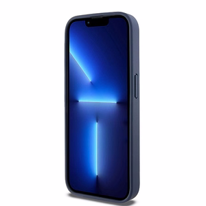 DKNY Nahkainen Mono Raita ja Metallinen Logo Suojakuori iPhone 15 Pro:lle - sininen