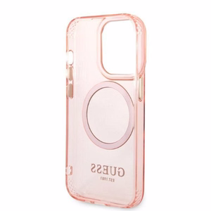 Guess GUHMP14LHTCMP iPhone 14 Pro 6.1 vaaleanpunainen/vaaleanpunainen kova suojakuori Gold Outline läpinäkyvä MagSafe