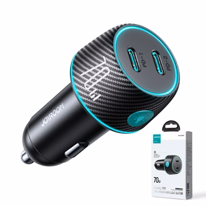 2x USB C 70W auton laturi LED-taustavalaistuksella Joyroom JR-CCN02 - musta
