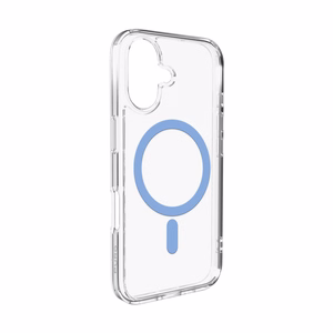 Puro Lite Mag TPU+PC suojakuori MagSafe-yhteensopiva iPhone 17:lle - läpinäkyvä sinisellä renkaalla