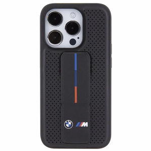BMW Grip Stand Smooth & Perforated Suojakuori iPhone 15 Pro:lle - musta