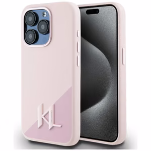 Karl Lagerfeld silikoninen Shadow Metal Initial MagSafe suojakuori iPhone 15 Pro:lle - vaaleanpunainen