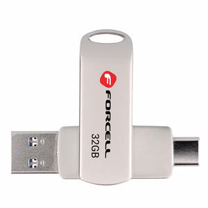 FORCELL F-DATA USB-muistitikku Metal Duo 32GB USB3.2 Gen 1 (USB A / Type C) hopea
