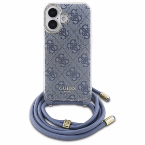 Guess Crossbody Cord 4G Print Suojakuori hihnalenkkillä iPhone 16:lle - sininen