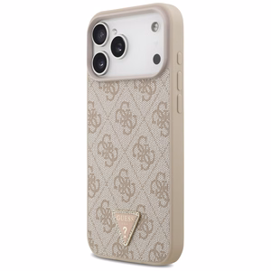 Guess Leather 4G Triangle Strass MagSafe suojakuori mallille iPhone 17 Pro Max / 18 Pro Max – vaaleanpunainen