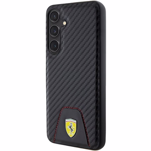 Ferrari Carbon Stitched Bottom Suojakuori Samsung Galaxy S24+:lle - musta