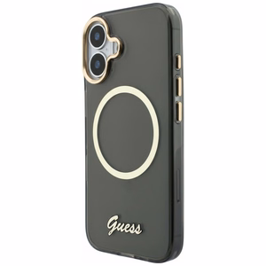 Guess IML Script Metal MagSafe Suojakuori iPhone 17:lle - musta