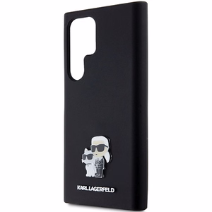 Karl Lagerfeld Silikoninen Karl & Choupette Metal Pin Suojakuori Samsung Galaxy S24 Ultralle - musta