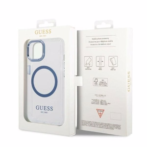 Guess Metal Outline MagSafe suojakuori iPhone 14 Plus:lle - sininen