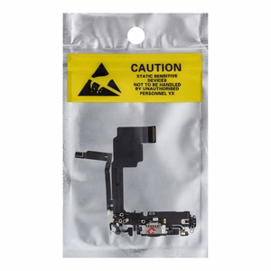 Original charging-port flex cable removed from a donor device for iPhone 15 Pro – black