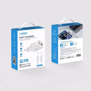 Puhelimen laturi USB-A + Type-C PD 45 W + datakaapeli Type-C–C 100 W VEGER TR121, valkoinen