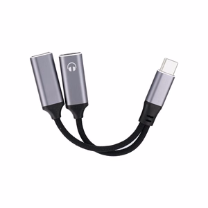 Adapteri AUX 2in1 Type C (uros) - Type C (naaras) / Type C (naaras) Blue Star musta [DAC] - lataus enint. 25 W